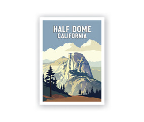 Half Dome, California Illustration Art. Travel Poster Wall Art. Minimalist Vector art