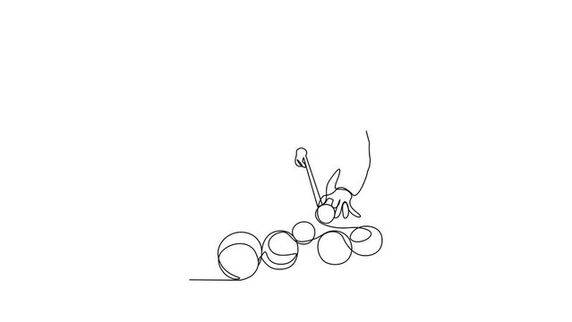Animated self drawing of a billiard player who is competing at the billiard table video illustration. Sports design illustration simple linear style video design concept. Billiard player design.