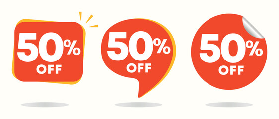 50% off. Value discount poster, price. Special offer sticker, tag. Red balloon icon, vector. Advertisement, advertising for sales, promotion, store, retail