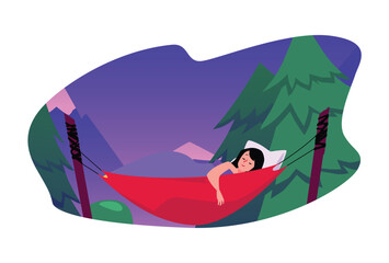 Mountain hammock relaxation at dusk vector illustration