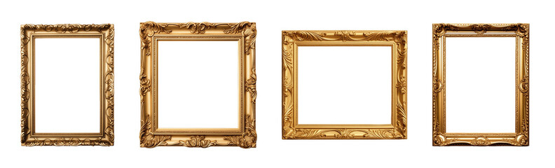 Collection of set Antique golden photo frame isolated on transparent background. PNG file, cut out	