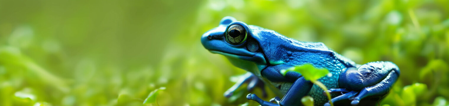 Sapo azul na grama verde - Panorâmico 