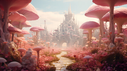 surreal mushroom landscape, fantasy wonderland landscape