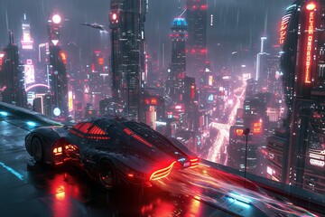 Neon Dreamscape: Dazzling Cityscape Bathed in the Glow of Cyberpunk Dreams, with Sleek Vehicles Gliding Through the Night