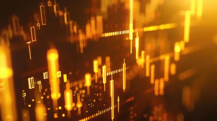 Investment growth concept with price of gold trading on the gold market graph background: Candle stick graph chart of gold market investment trading.