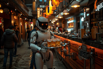 Humanoid waiter robot working at a restaurant_5