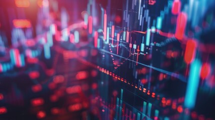 Fototapeta premium Stock market business graph chart on digital screen. Stock prices chart and Candle stick tracking for Forex market, Gold market and Crude oil market.