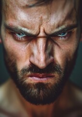 Obraz premium Portrait of an angry young man on a dark background.
