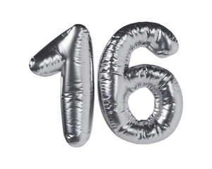 Number 16 Silver 3d illustration