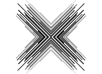 Vector striped pattern in the form of the letter X from straight black lines on a white background. Abstract vector background