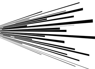 Vector pattern of black parallel lines going into perspective on a white background. Abstract vector background. Speed, Dynamics