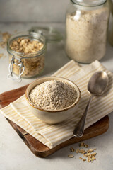 Oat flour and whole oats. Gluten free flour, oats, home baking. 