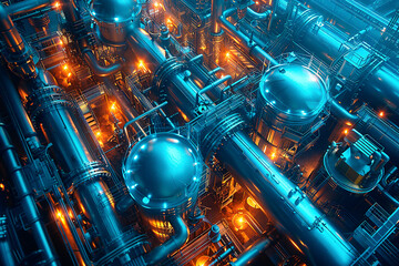 Elements of futuristic hydrogen production facility powered by renewable energy sources, illustrating the role of green hydrogen in decarbonizing industries and achieving a carbon-neutral future - obrazy, fototapety, plakaty