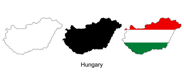 Vector map of Hungary. Highly detailed vector outline, black silhouette. All isolated on white background
