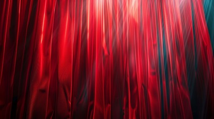 Fototapeta premium Classic red stage curtains and a dramatic spotlight set the scene for an unforgettable theatrical performance.