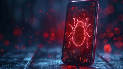Mobile devices are constantly at risk of software bugs, symbolized by a warning sign alerting users to potential vulnerabilities.