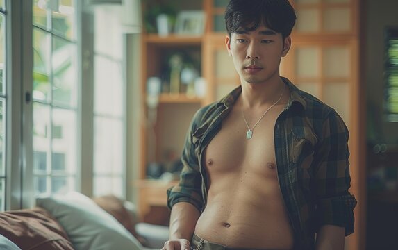 Overweight and struggling with a flabby stomach, an Asian man decides to make a change and focus on diet and exercise for a healthier lifestyle.
