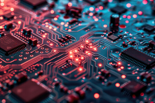 Computer technology image with circuit board background by AI generated image