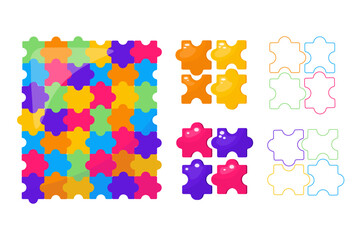 Colorful seamless puzzle. 3d puzzles, contour drawing puzzles
