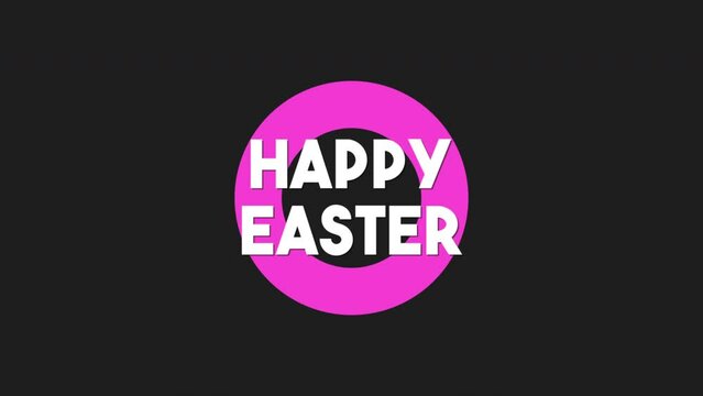 A vibrant pink circle with Happy Easter in white letters stands out against a black background, creating a joyful and festive image