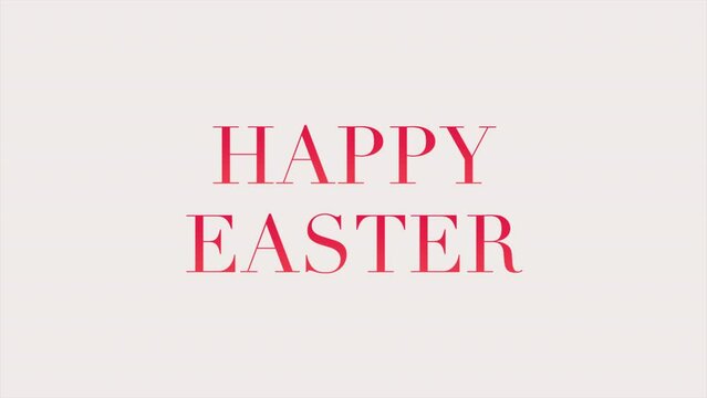A simple and vibrant image with red text on a white background saying Happy Easter. The bold red stands out against the clean white background