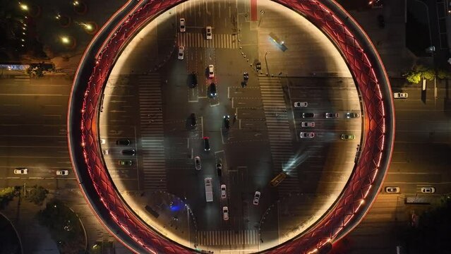 Top down view of busy intersection in China