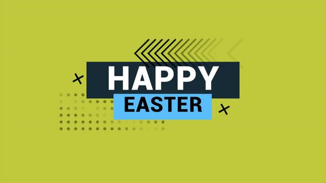 Colorful, modern design of a Happy Easter bunny with Happy Easter written in a lively font on a vibrant green background. Ideal for social media or greeting cards