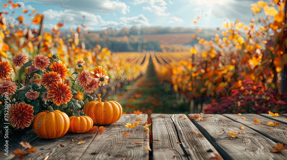 Aufkleber happy thanksgiving card, a wooden table covered with a colorful array of pumpkins in various sizes, 