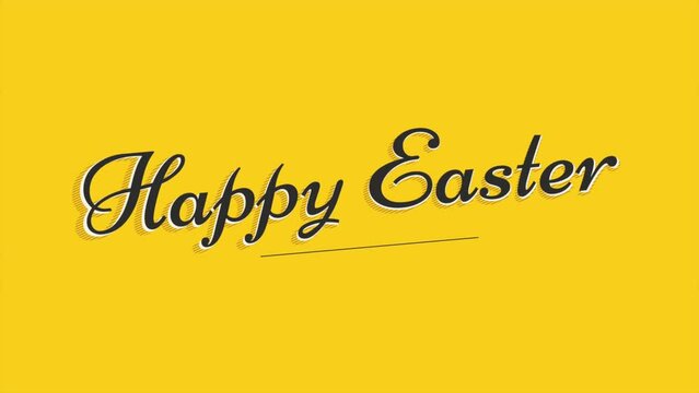 Celebrate Easter with this cheerful image featuring a stylized Happy Easter message in black letters on a vibrant yellow background. Perfect for festive greetings!