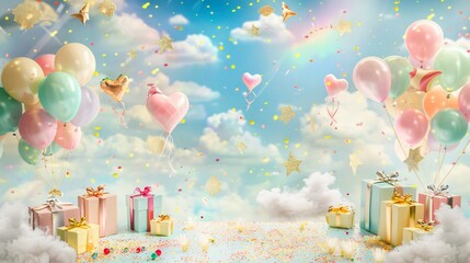 Joyous Celebration Happy Birthday Greeting with Colorful Balloons, Confetti, and Smiling Faces Generative Ai