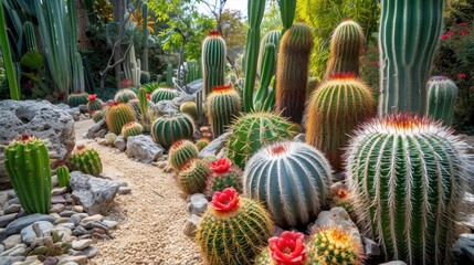 Cactus in the botanical garden, Many types of cactus - obrazy, fototapety, plakaty