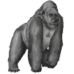 watercolor gorilla ape painting clip art, animal illustration png © draftphic