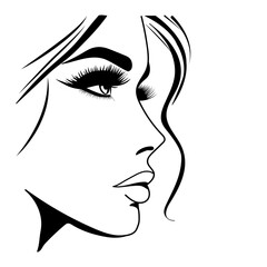 Vector illustration of a woman's profile face on white separate background