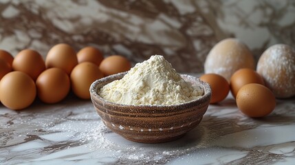 Fototapeta na wymiar flour and eggs on the table