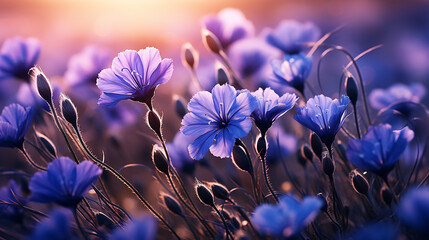 Flax blue flowers photo - obrazy, fototapety, plakaty