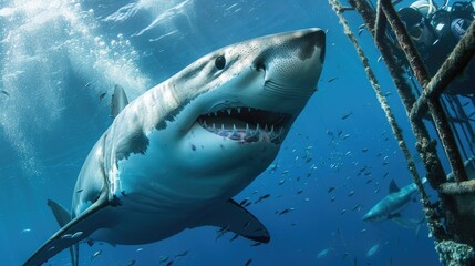 Shark underwater, showing its teeth