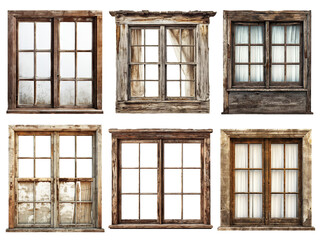Set of old wooden windows, cut out
