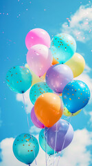 Background with summer colorful balloons. Generative AI