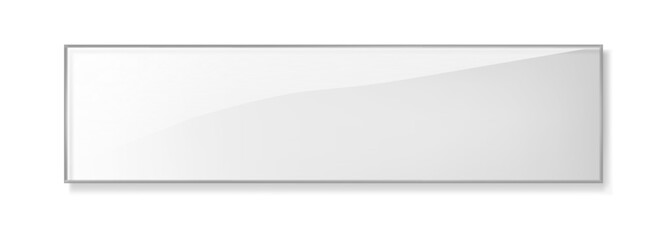 Transparent glass frame with shadow PNG. Realistic glass banner with reflections, glares and light isolated on light background