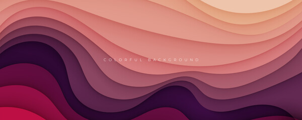 Colorful abstract wavy papercut layers background gradient shape design vector - obrazy, fototapety, plakaty