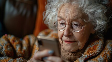 Close up image of Senior woman using her mobile phone background. An idea of modern lifestyle, communication,telecommunication.