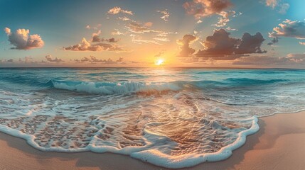 A breathtaking sunrise over Cancun's pristine beach, AI Generative - obrazy, fototapety, plakaty