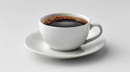 A cup of black coffee, elegantly simple, set against the purity of a white background, a focus on the essence of coffee, AI Generative