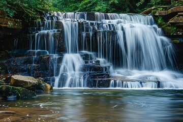 Serene Beauty: Majestic Waterfall Surrounded by Lush and Tranquil Nature