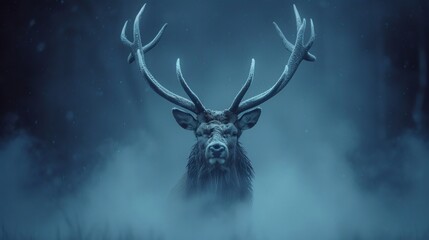 A proud deer emerging from the mist, a ghostly figure against the soft, ethereal backdrop, its antlers etched in the faint light, AI Generative