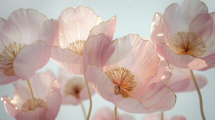 abstract floral art, botanical watercolor, hand-painted pastel pink and gold flowers, blooming softly on a pristine white background, a delicate dance of color and light, AI Generative