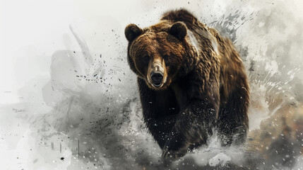 a formidable brown bear emerges amidst a swirl of colors - obrazy, fototapety, plakaty
