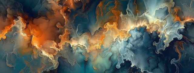 
liquid texture on wallpaper backgrounds for your desktop or phone, in the style of imaginative fantasy landscapes, dark turquoise and orange - obrazy, fototapety, plakaty