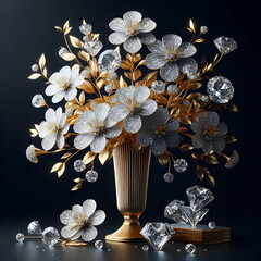 Reastic Image of a Bouquet of Flowers Made of Diamonds