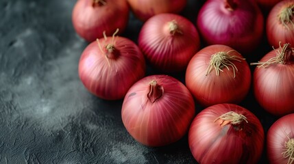 unpeeled red onion top view - obrazy, fototapety, plakaty